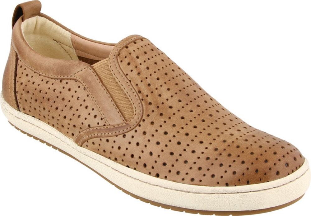 Taos Court Sneakers Perforated Leather Slip On Arch Support Antimicrobial Tan 11